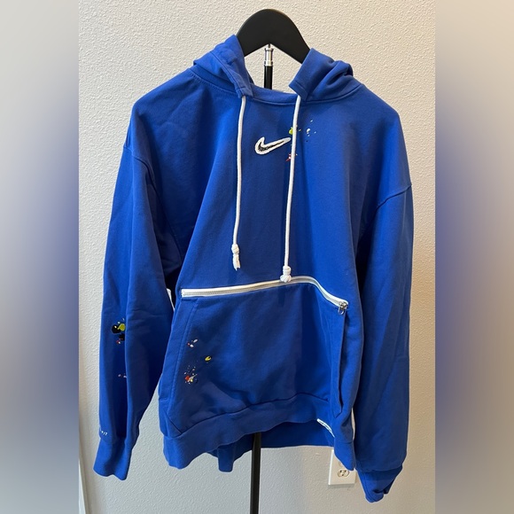 Nike Dri-FIT Pullover Basketball Men’s XL Splatter Paint Blue Hoodie - Picture 2 of 8